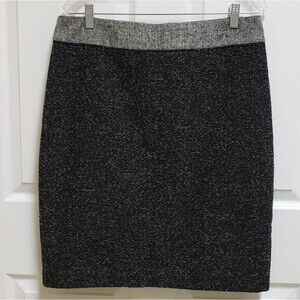 Liz Claiborne Skirt Women Sz 12 Gray Black Metallic Wool Blend Boucle Office Zip